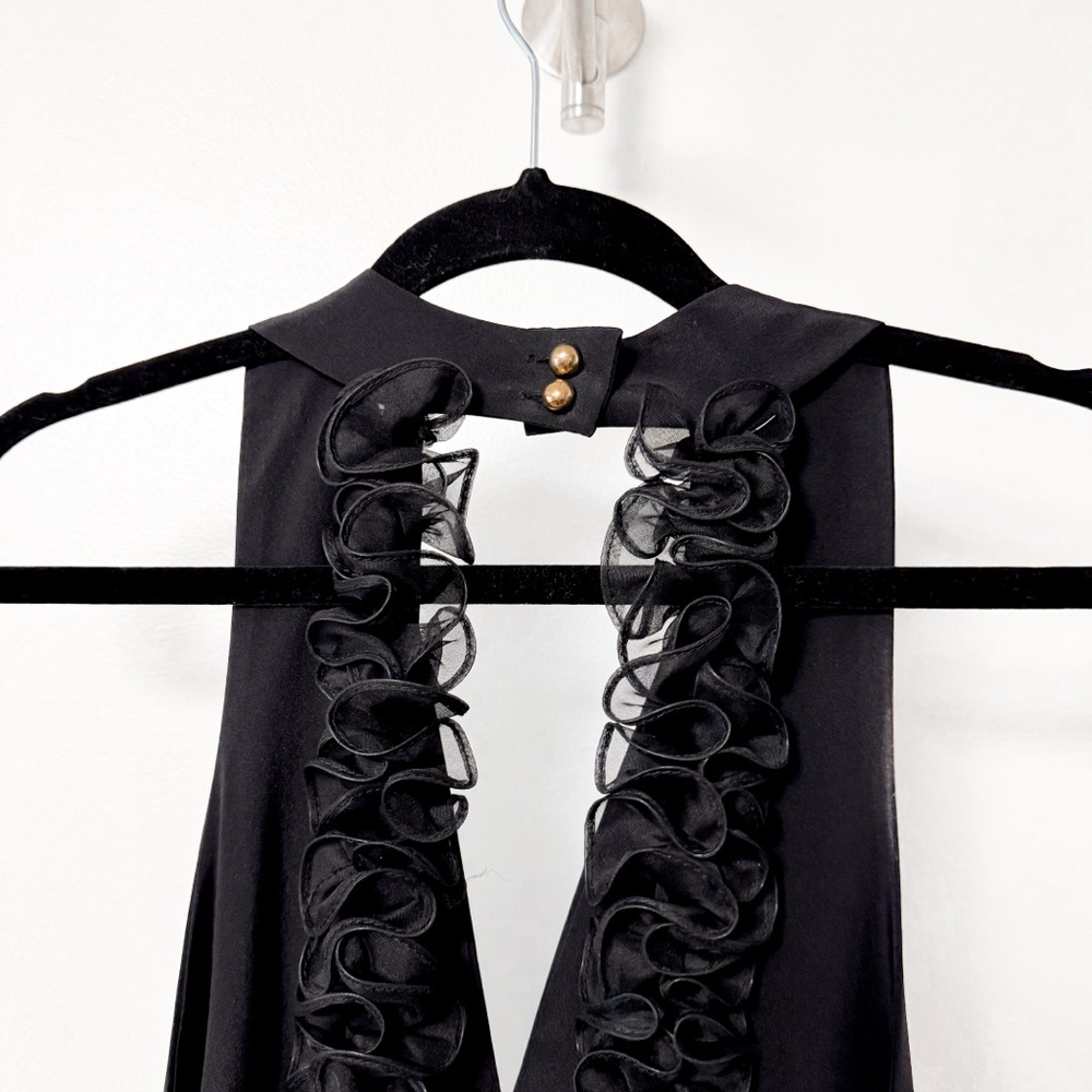 Amanda Uprichard Ruffle Strap Back V‎ Neck Silk Black Mini Dress Small - Picture 5 of 8